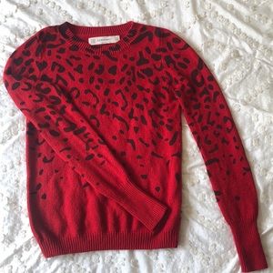 Zara Knit red leopard print sweater.